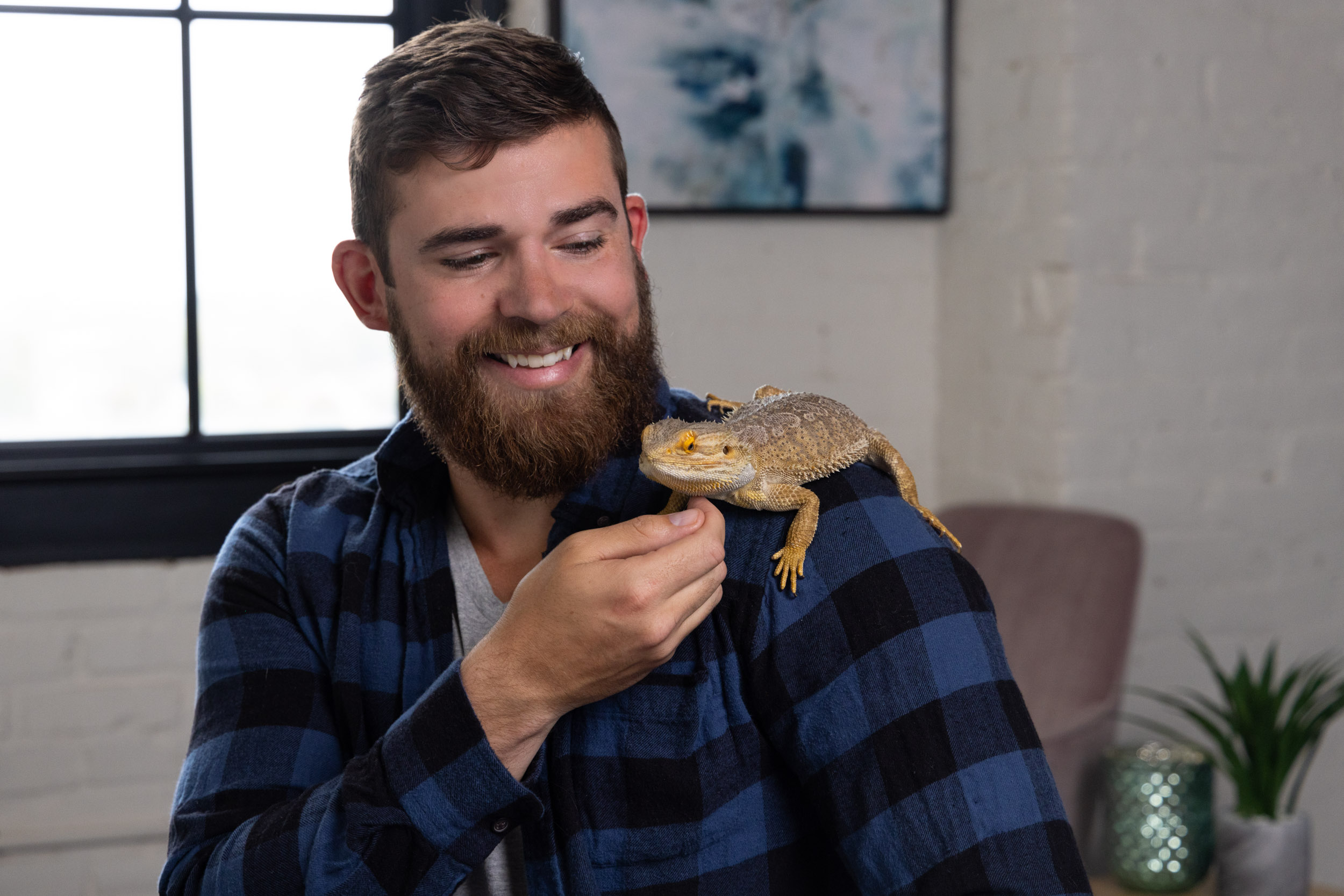 Pet and People Photography | Bearded Man with Lizard by Mark Rogers